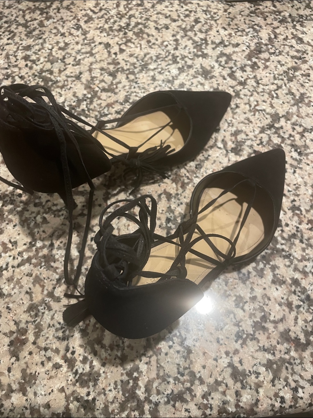 Marc Fisher Black Pointed-Toe Lace-Up Heels